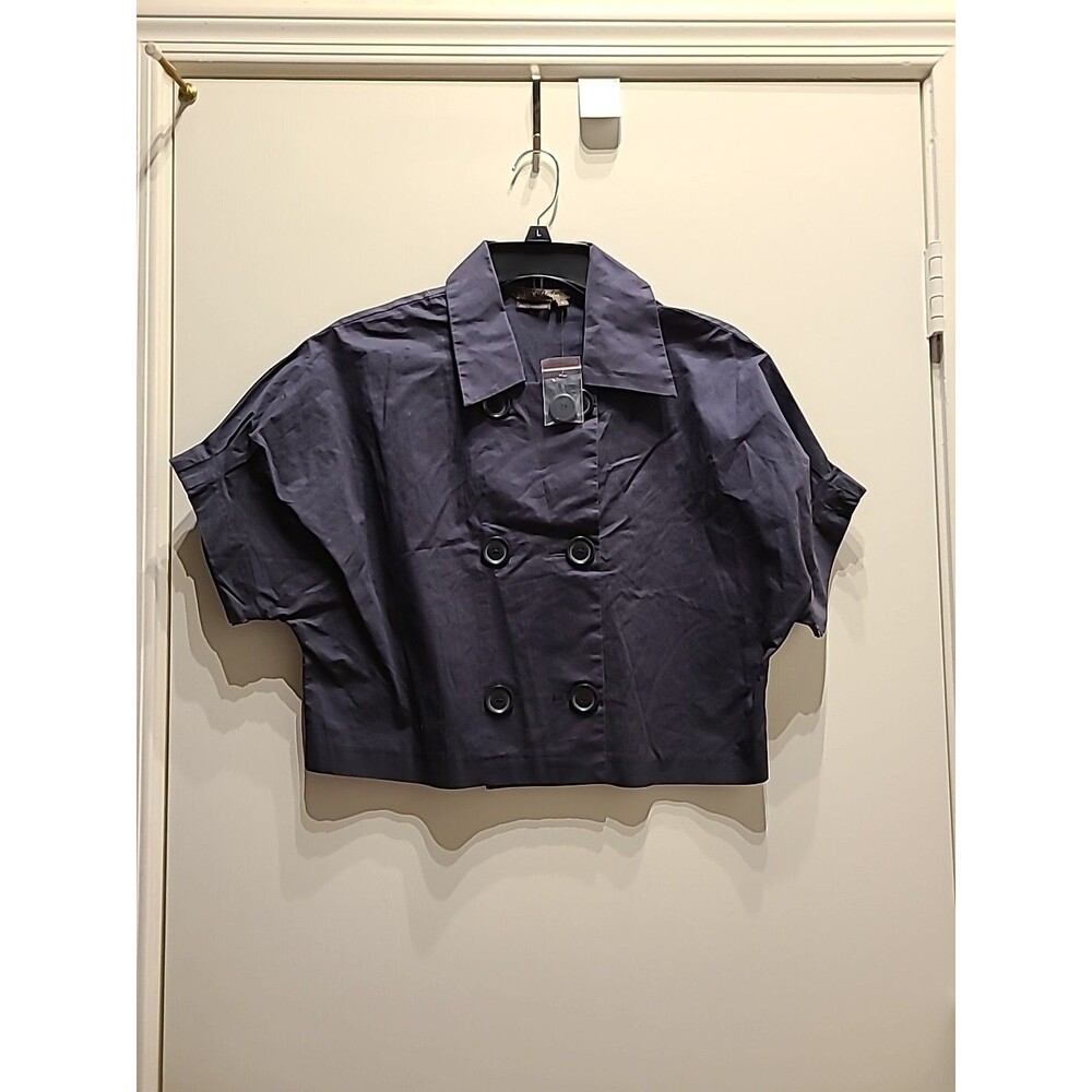 Tex by MaxAzria Gray Blue Button-Up Cotton Blazer Womens M Nwot
